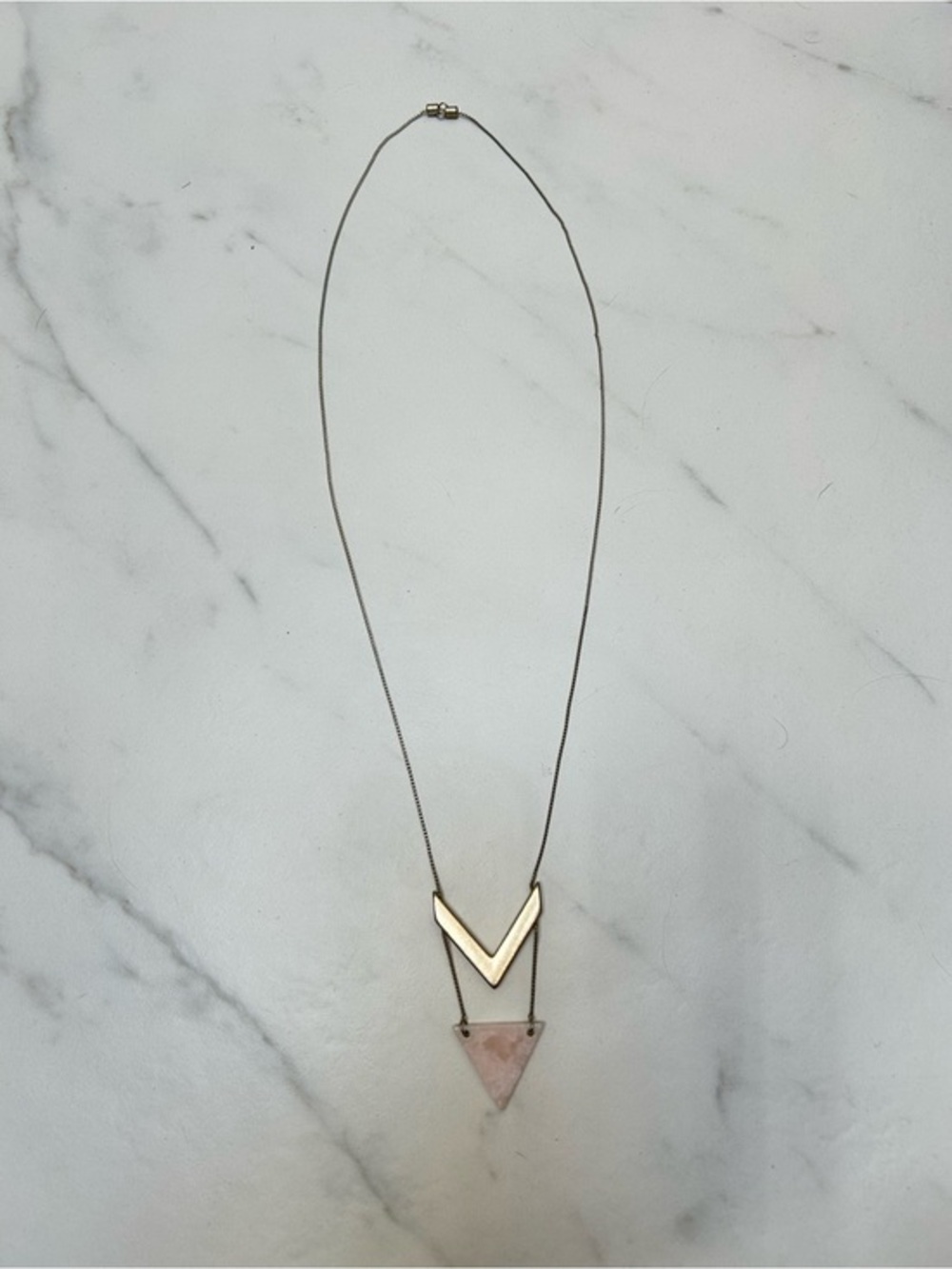Layered V-Shaped Pendant Necklace in Pink and Gold